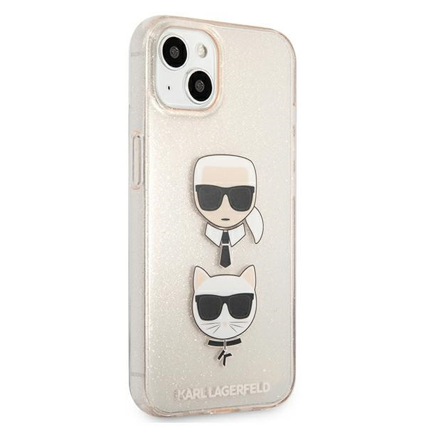Pouzdro KARL LAGERFELD Apple iPhone 13 Mini Glitter Karl`s & Choupette Golden Hardcase